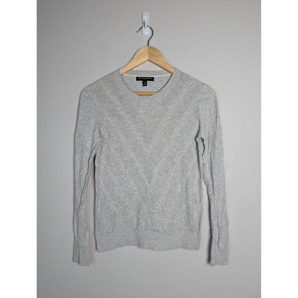 Banana Republic Sweater Womens Small Gray Geometric Knit Crewneck Pullover